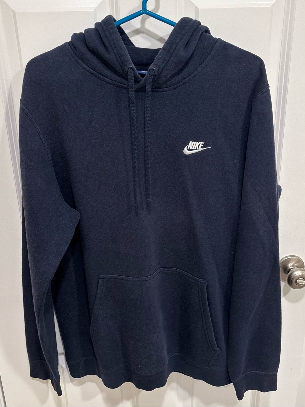 Nike Club Logo Navy Blue Pullover Sweatshirt Hoodie Mens U.S. Large